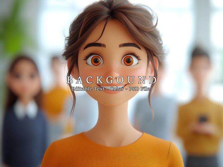 PSD la chica de los dibujos animados sonriente