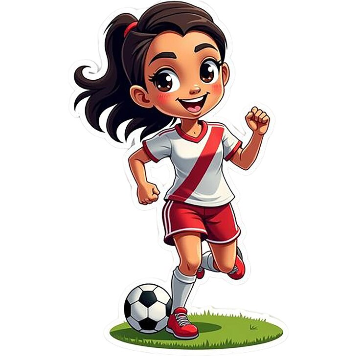 PSD una chica de dibujos animados con un uniforme de fútbol y un fondo blanco