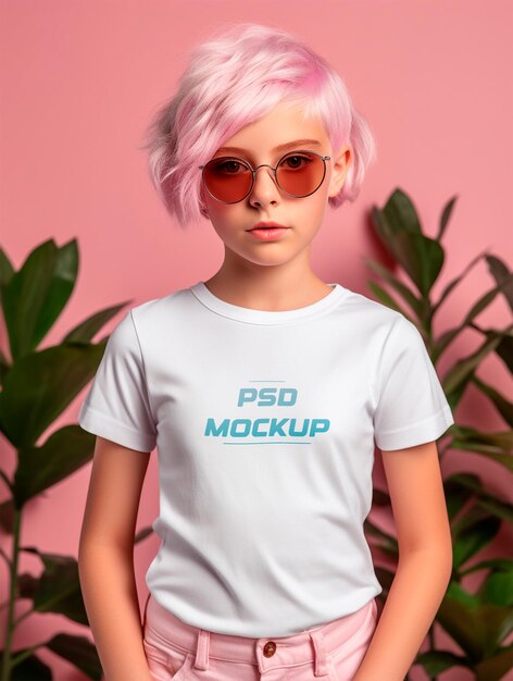 Chica con diseño de maqueta de camiseta blanca psd