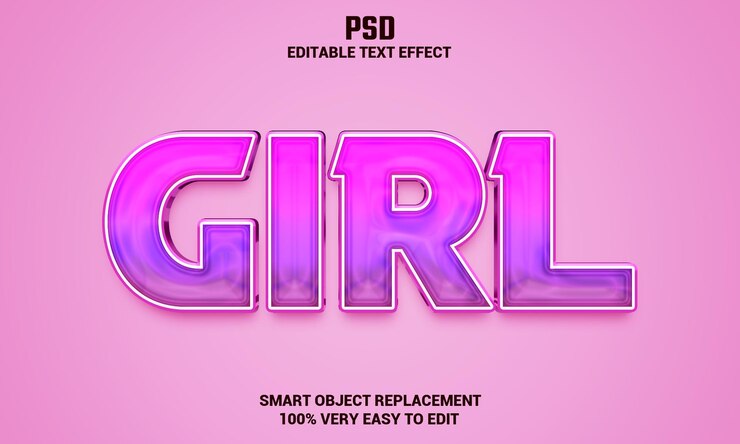 PSD chica efecto de texto editable 3d con fondo psd premium