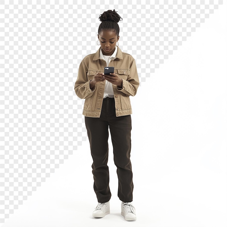 PSD una chica está mirando un teléfono con una foto de una chica en él