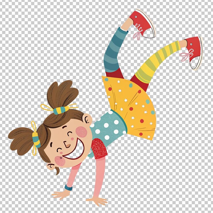 PSD una chica feliz haciendo un handstand