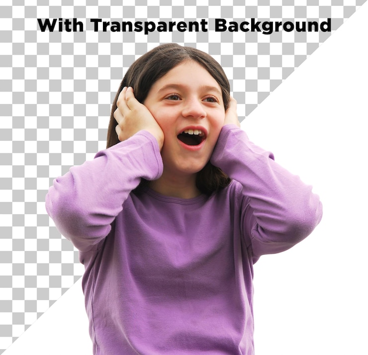 PSD chica feliz posando en un vestido púrpura en un fondo transparente psd