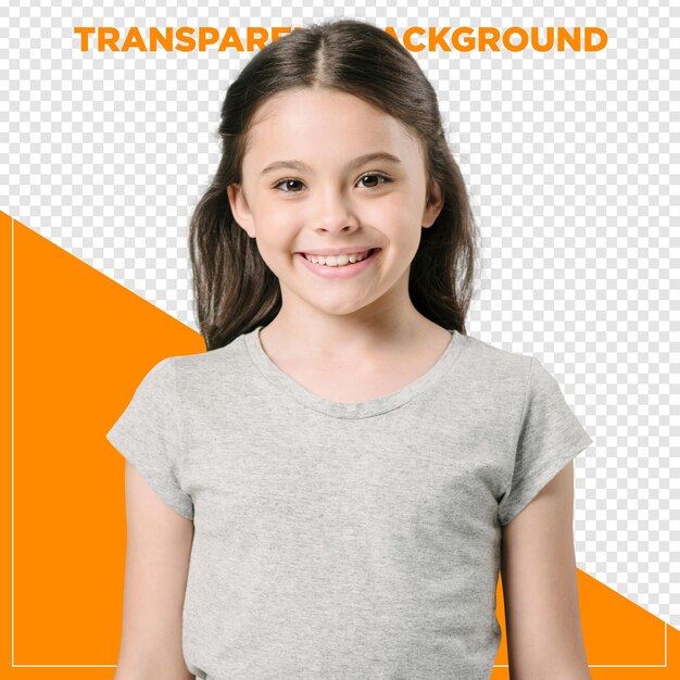 Una chica feliz y sonriente con un fondo transparente.