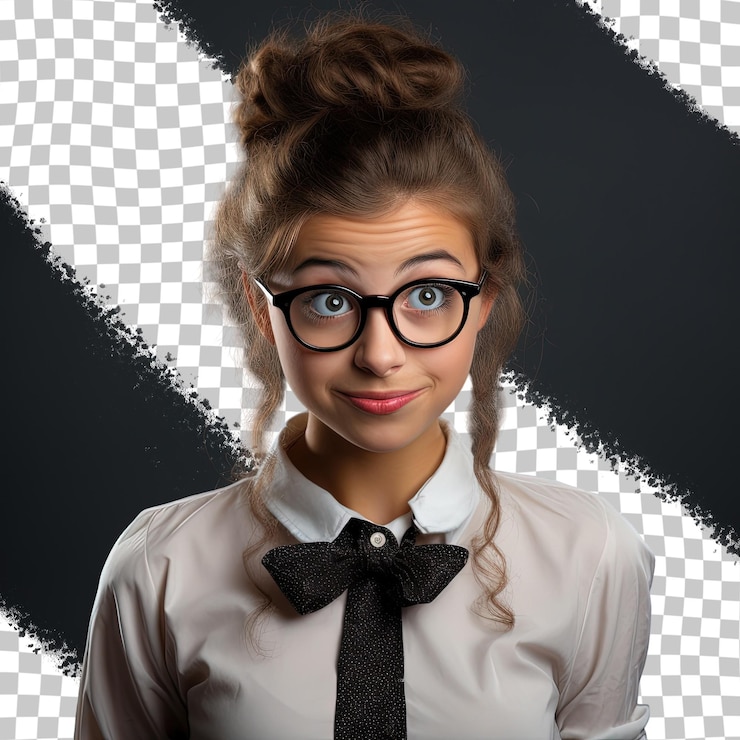 PSD una chica con gafas y una camisa con pajarita.