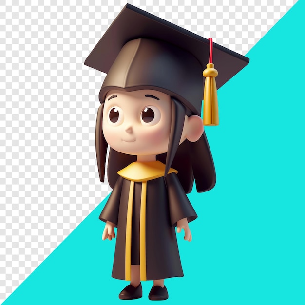 PSD chica de graduación de carácter lindo diseño 3d adecuado para la educación y elementos de diseño