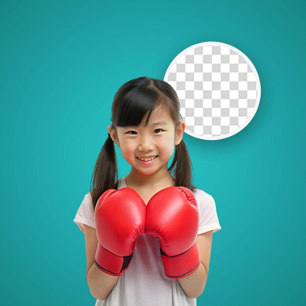 Chica con guantes de boxeo rojos contra un fondo blanco