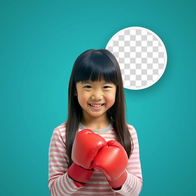 Chica con guantes de boxeo rojos contra un fondo blanco