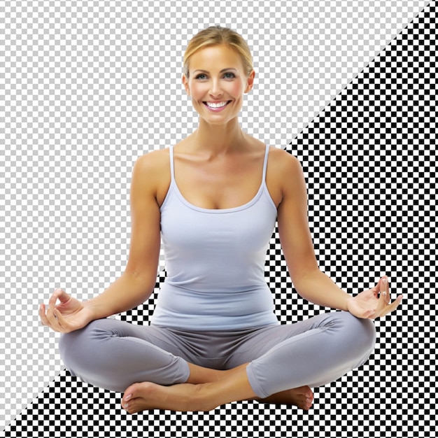 Chica haciendo yoga en un fondo transparente