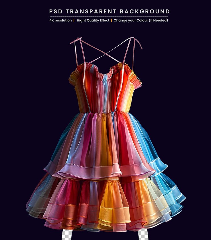 PSD una chica hermosa con un vestido hermoso un vestido de colores del diseñador