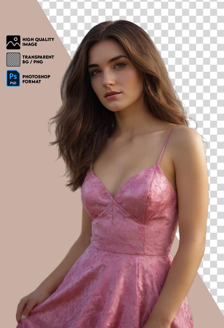 Una chica hermosa con un vestido rosa en png