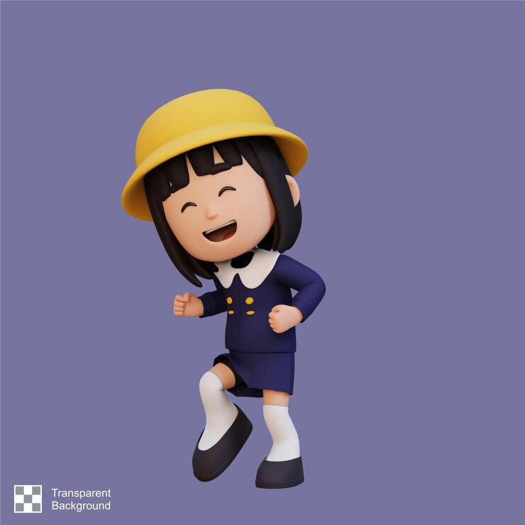 PSD una chica linda en 3d bailando feliz