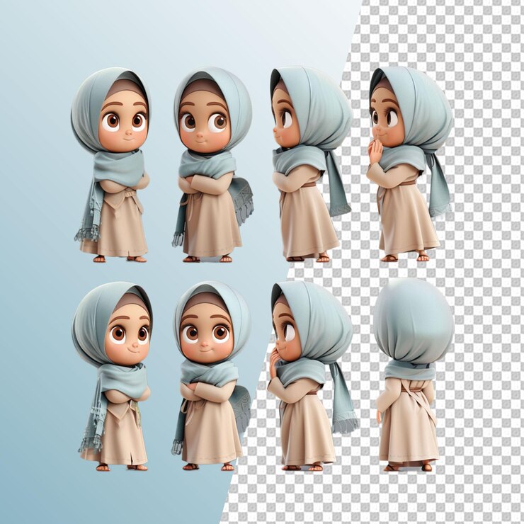 PSD chica linda en 3d con fondo transparente