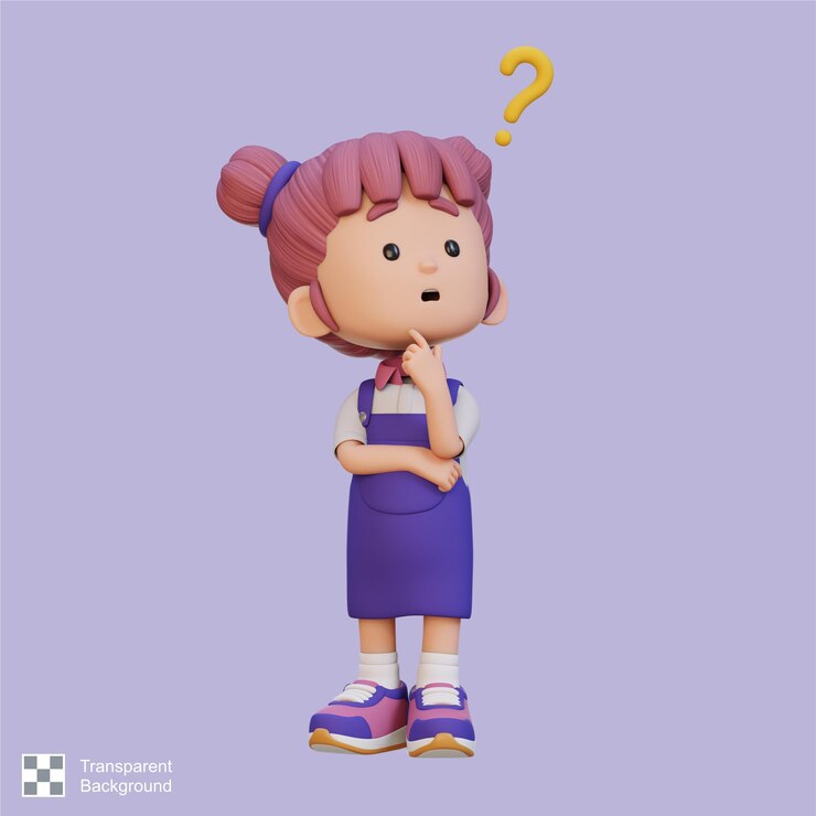 PSD una chica linda en 3d pensando sin idea
