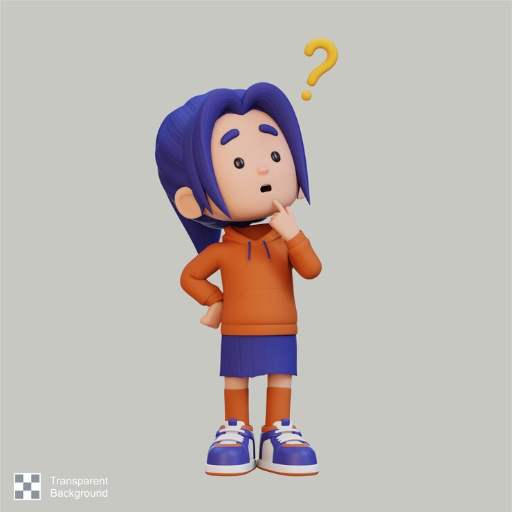 PSD una chica linda en 3d pensando sin idea