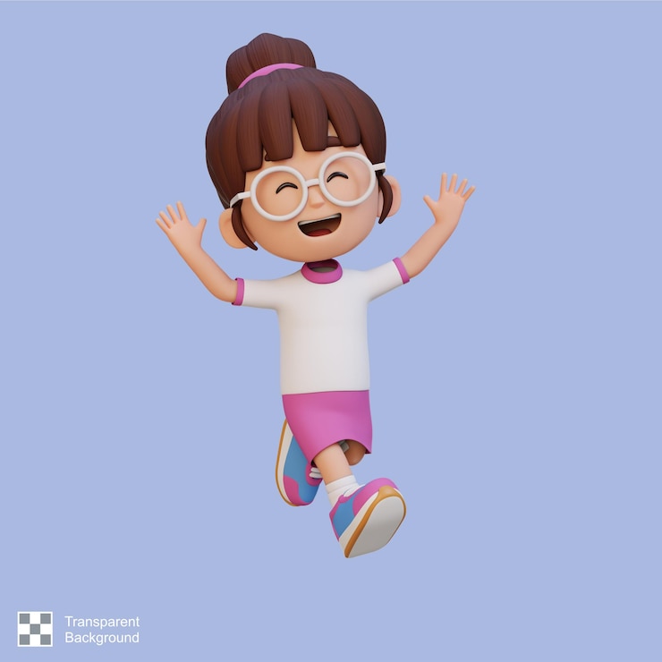 PSD chica linda en 3d en la postura de salto