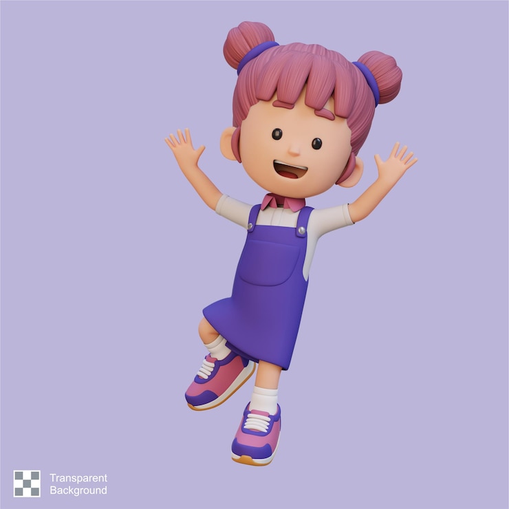 PSD chica linda en 3d en la postura de salto