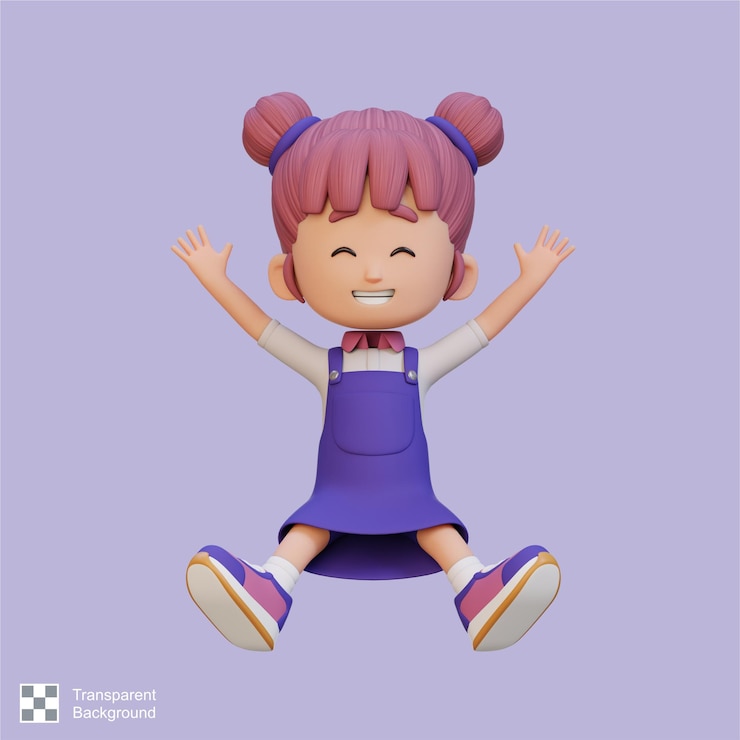 PSD chica linda en 3d en la postura de salto