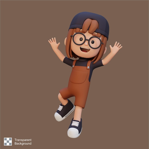 Chica linda en 3D en la postura de salto