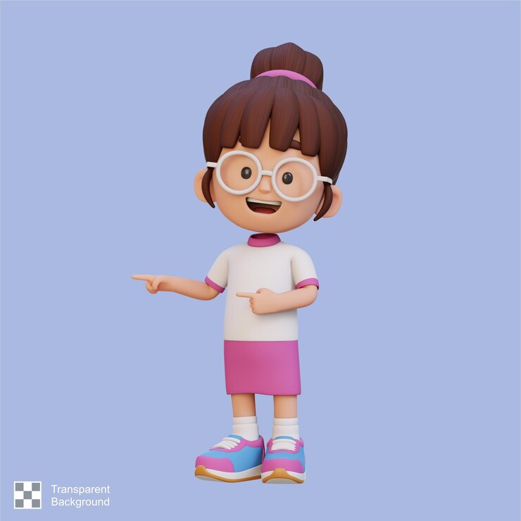 PSD chica linda en 3d señalando con la mano hacia el lado