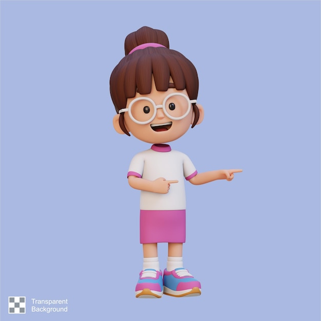 PSD chica linda en 3d señalando con la mano hacia el lado