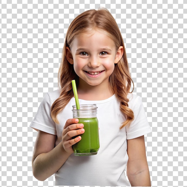 PSD chica linda con batido verde aislado en un fondo transparente