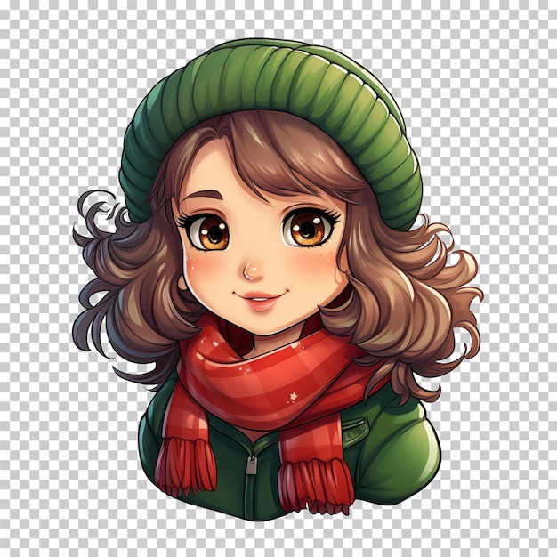 PSD chica linda con bufanda y gorra para la ilustración de la temporada de invierno aislada