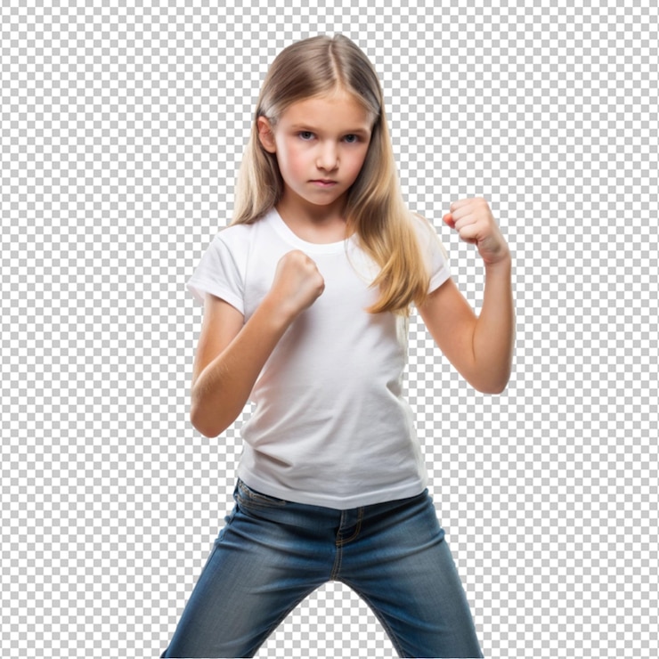 PSD chica linda enojada en un fondo transparente