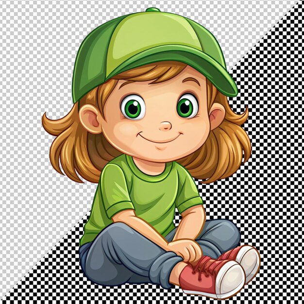 PSD chica linda con gorra verde en el fondo transparente