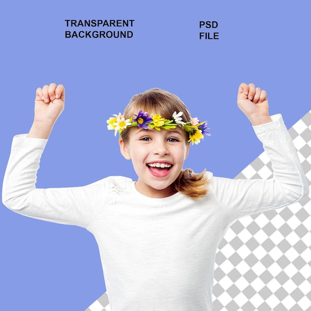 Una chica linda modelando y un niño con vestido de escuela sonriendo feliz en el fondo transparente