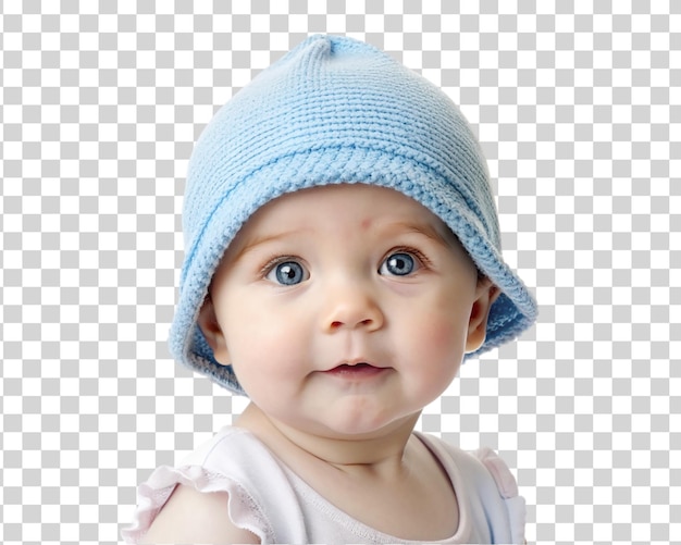 PSD chica linda con sombrero azul aislada sobre un fondo transparente