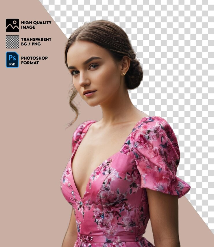 Una chica linda con un vestido rosado png imagen