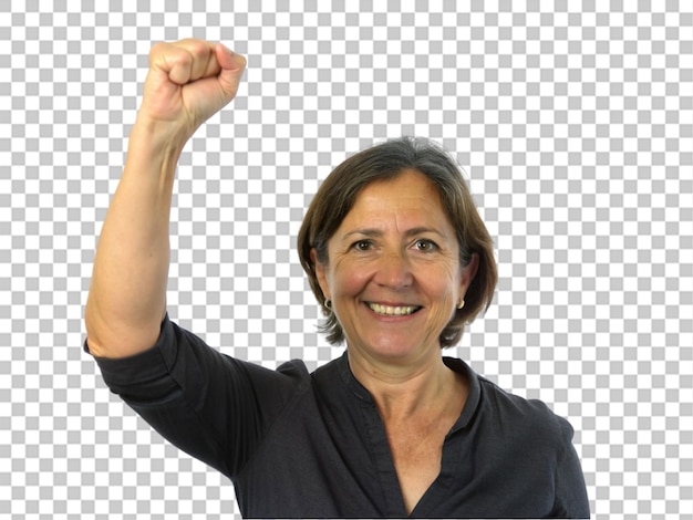 PSD chica mano puño arriba dedo persona adulto en fondo transparente