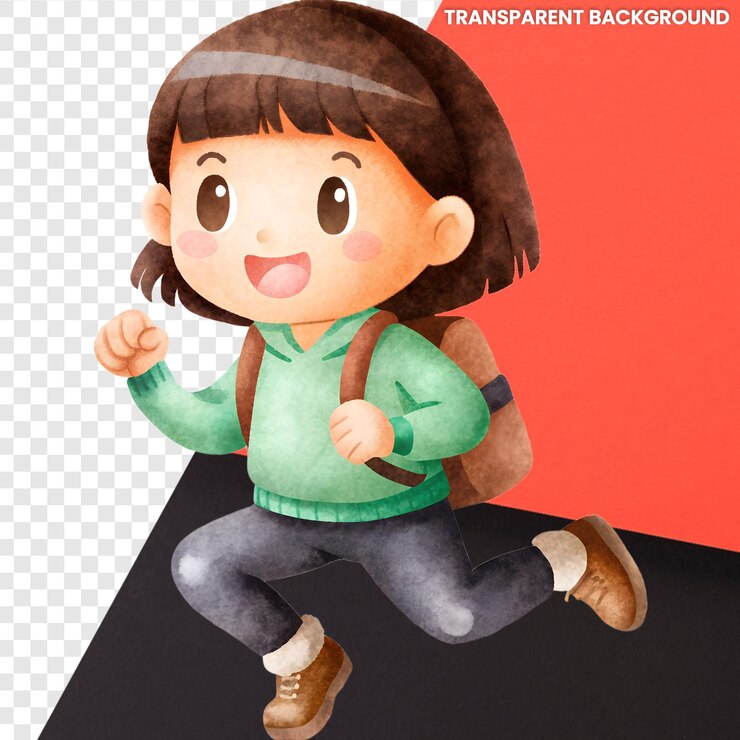PSD una chica con una mochila que dice ziploc en la espalda