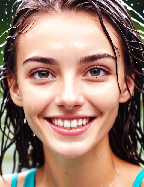 PSD una chica morena sonriente posando con un abrigo