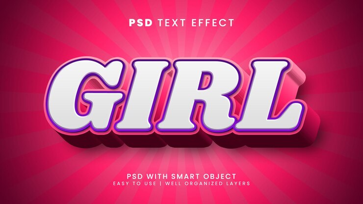 PSD chica mujer mujer efecto de texto editable en 3d con estilo de texto de corazón y amor