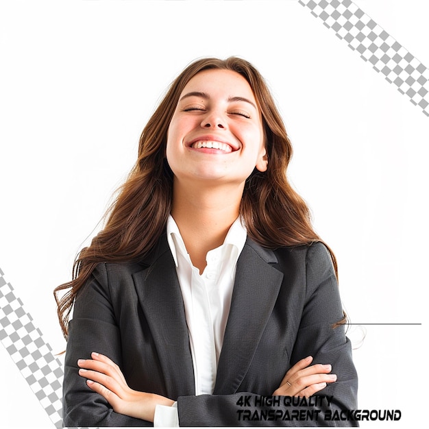 Chica de oficina feliz sobre un fondo transparente