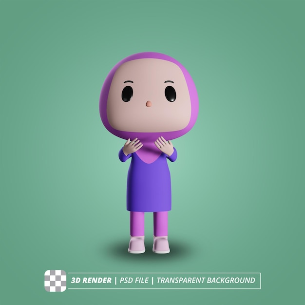 CHICA ORANDO CARÁCTER 3D ISLÁMICO