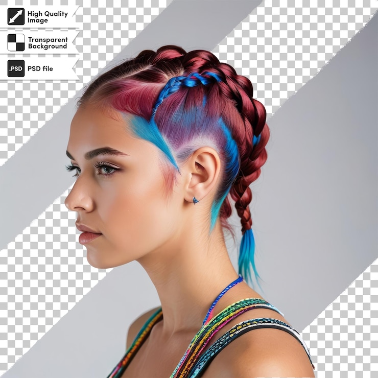PSD una chica con un peinado colorido en la cabeza.