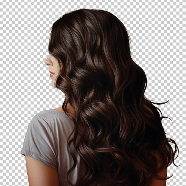 PSD chica sedosa de cabello marrón oscuro y ondulado png