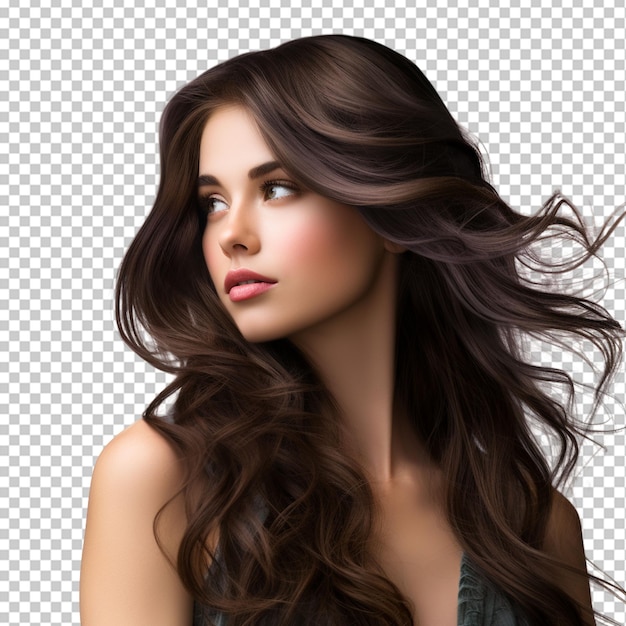 PSD chica sedosa de cabello marrón oscuro y ondulado png