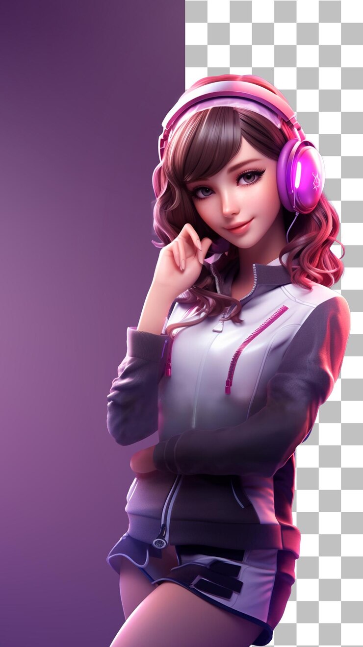 chica sexy con auriculares arte en un fondo transparente psd