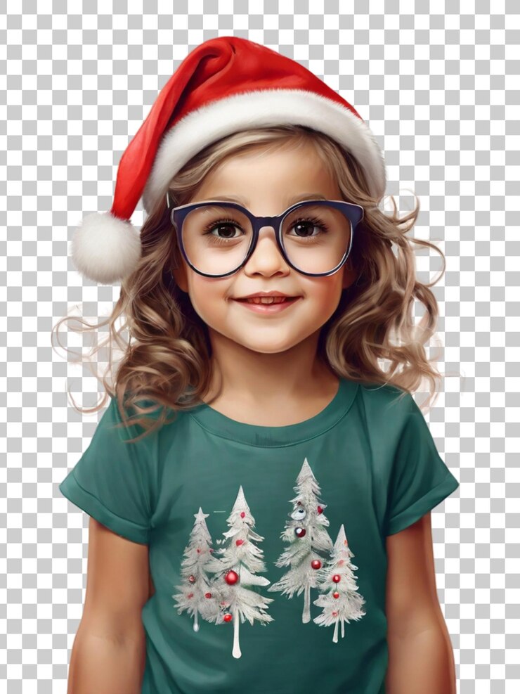 PSD una chica con un sombrero de papá noel y gafas está usando un sombreiro de papá noel
