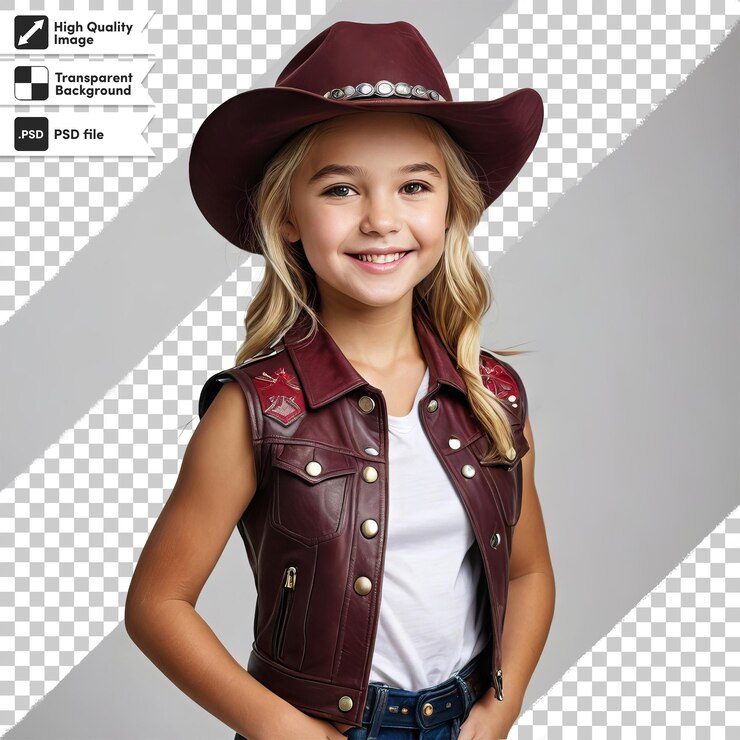 PSD una chica con un sombrero de vaquero y un sombrerito de vaqueño