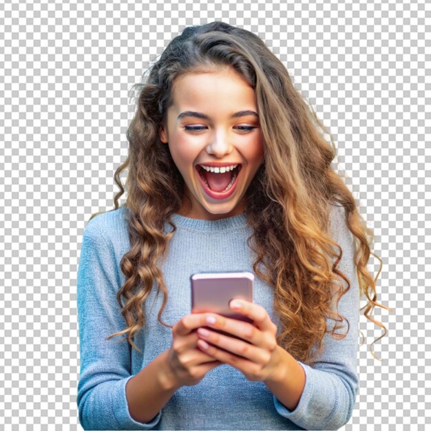 PSD una chica con un teléfono y una sonrisa