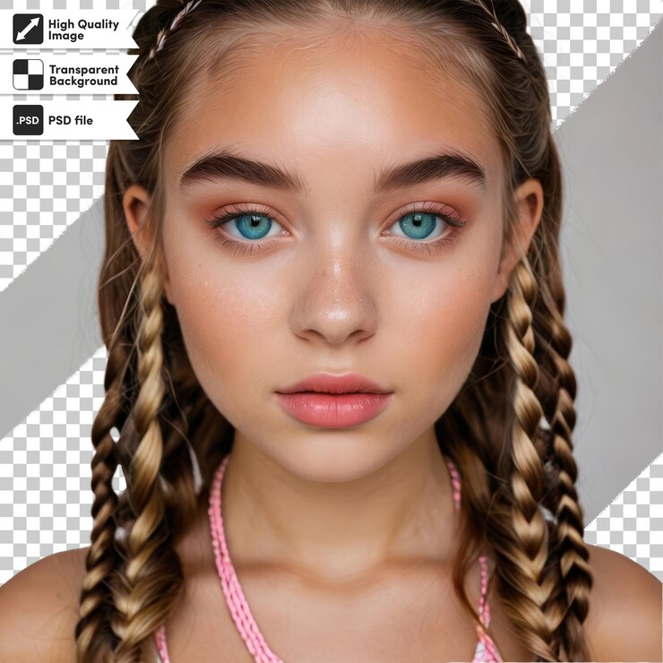 PSD una chica con una trenza en el cabello