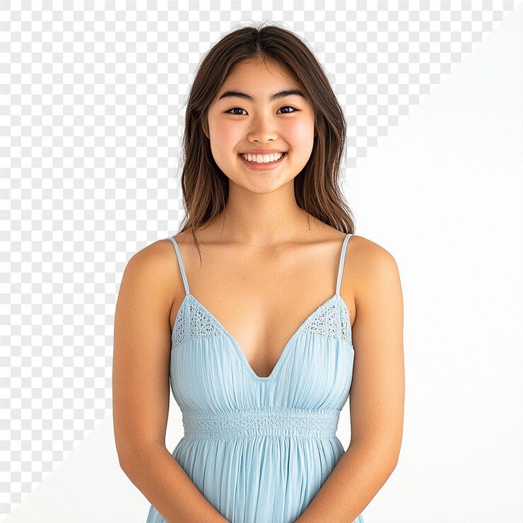 PSD una chica en un vestido azul con un vestido azul en él
