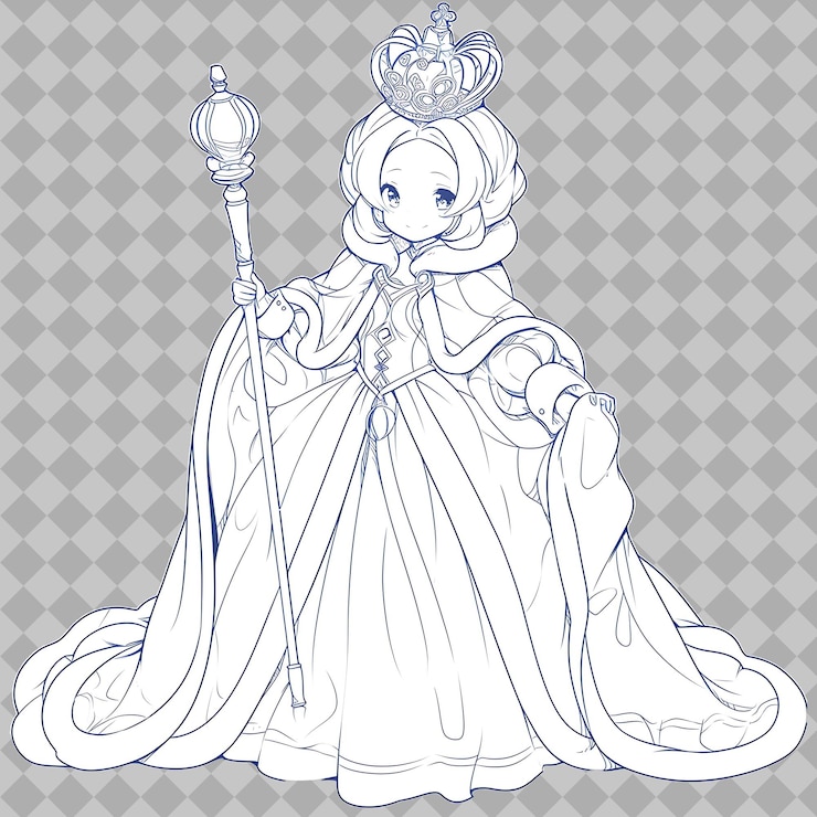 PSD una chica en un vestido de princesa con una espada y una corona