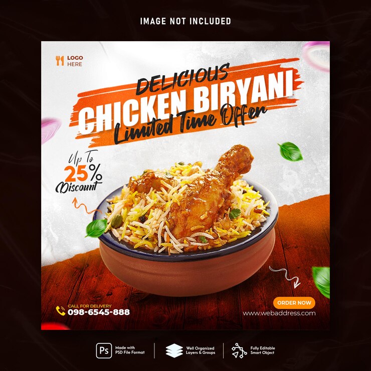 Chicken biryani Food social media banner post template