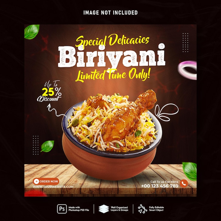 Chicken biryani Food social media banner post template